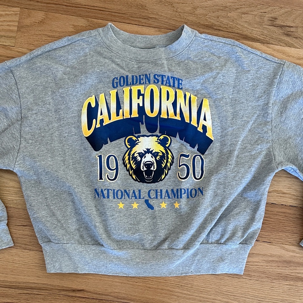 Modern Lux cropped gray Golden State California 1950 crewneck sweatshirt sz XXS